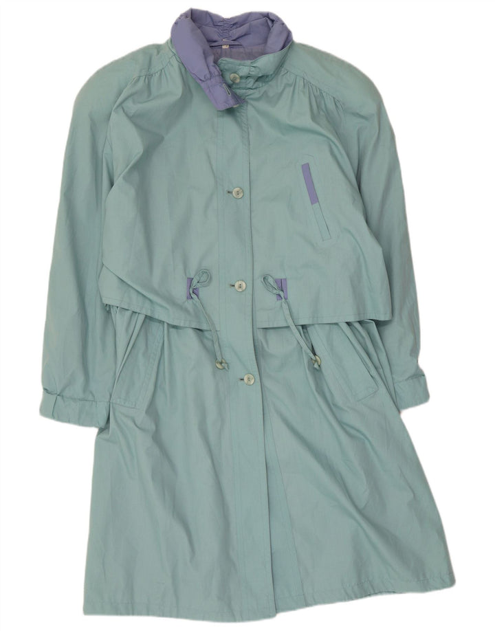 Vintage Damen Trenchcoat UK 12 Mittelgrünes Farbblock-Polyester
