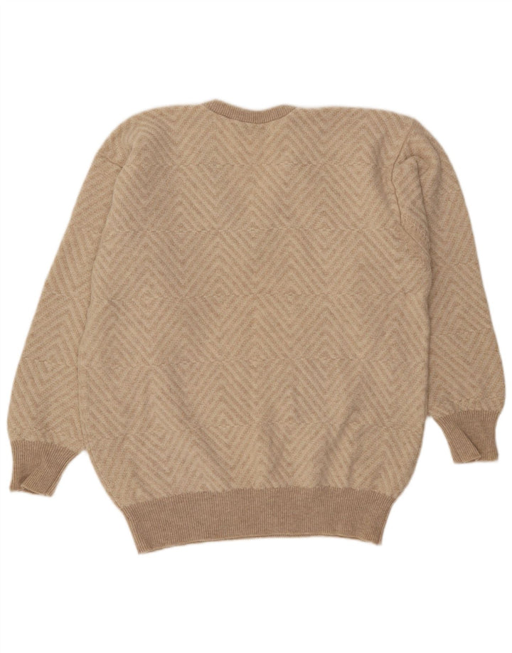 Lyle & Scott Herren-Pullover mit V-Ausschnitt, XL, beige, geometrische Wolle
