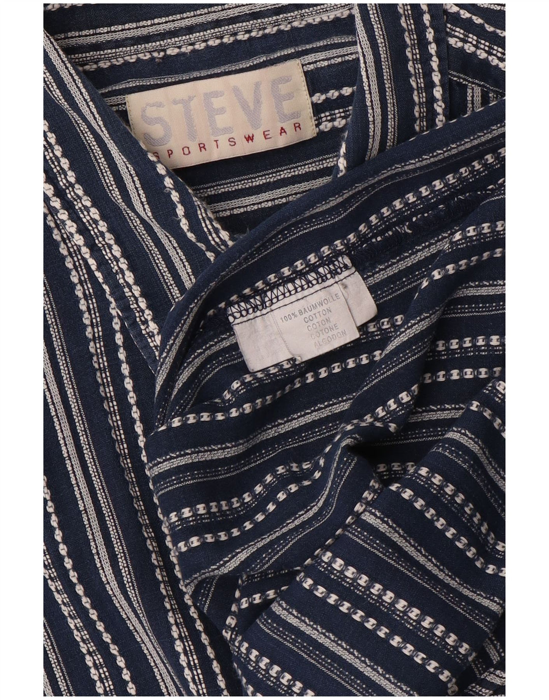 VINTAGE Herren Steve Kurzarmhemd XL Marineblau gestreift aus Baumwolle