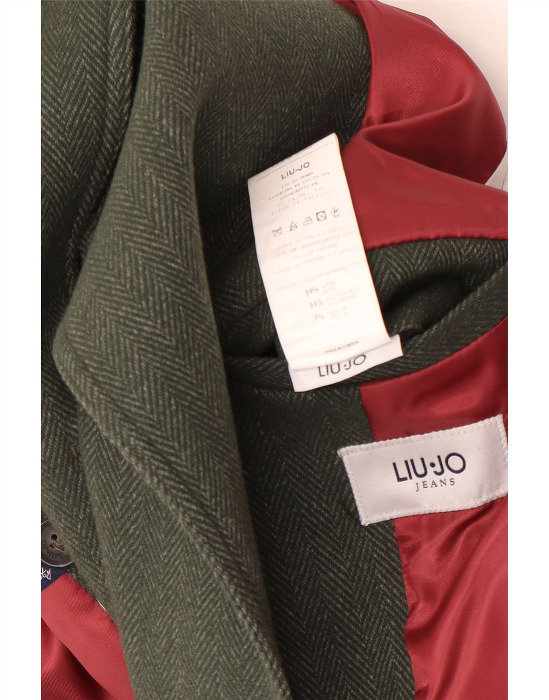 Liu Jo Herren Pea Coat UK 40 Große grüne Wolle mit Fischgrätenmuster