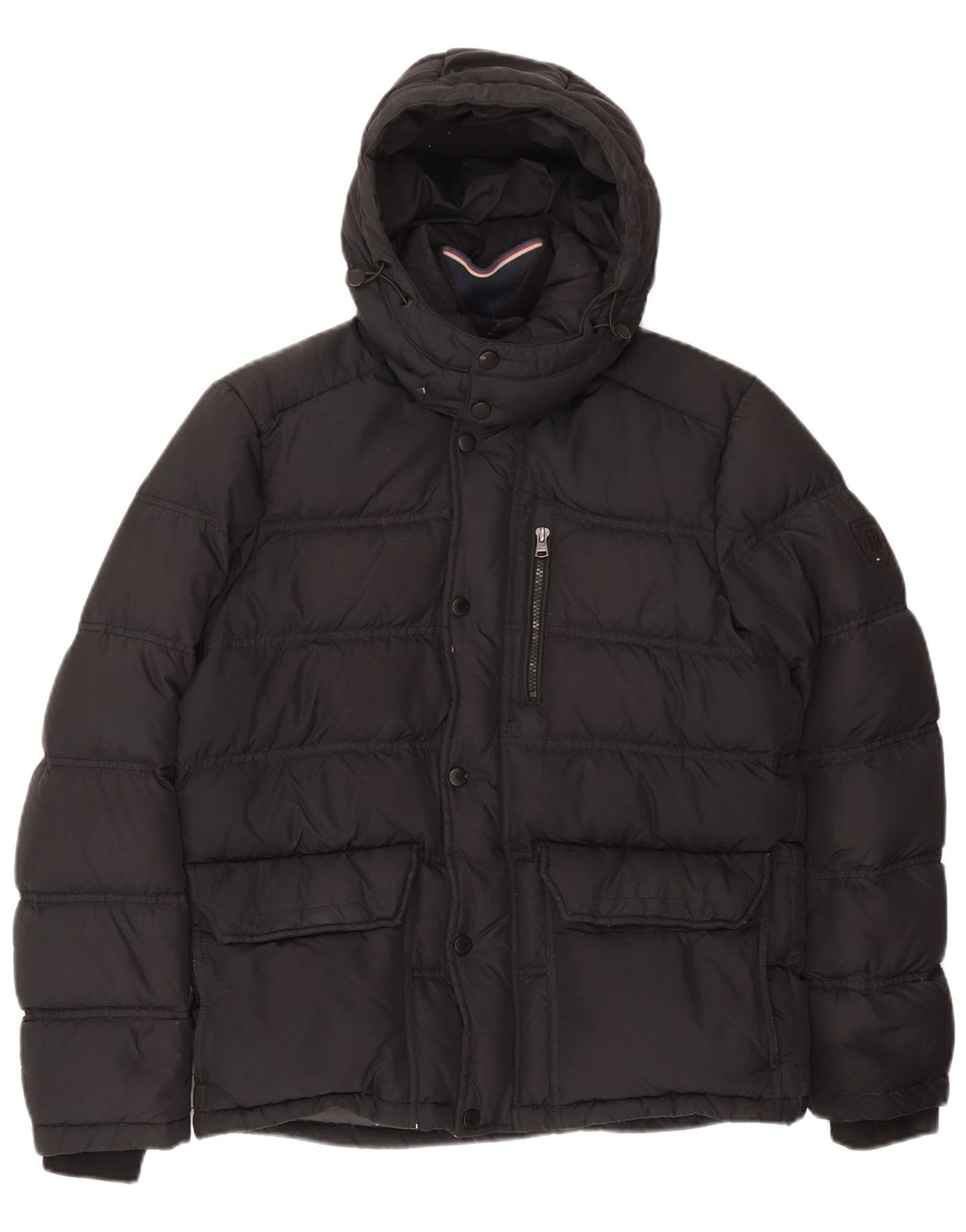 Tommy Hilfiger Herren-Jacke mit Kapuze, gepolstert, UK 38, mittelgraue Baumwolle