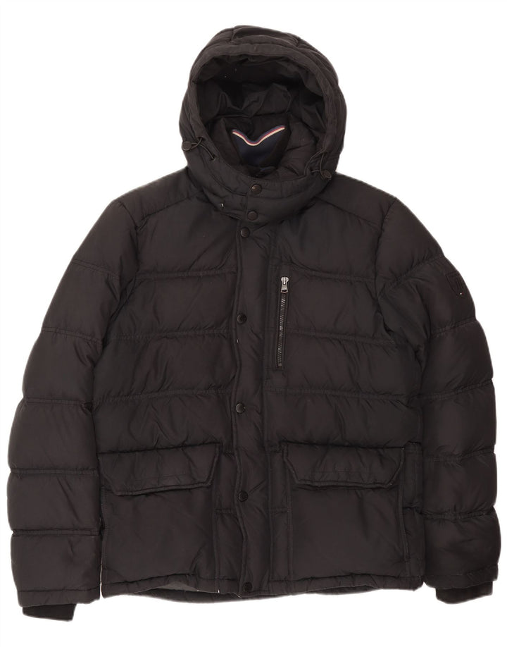 Tommy Hilfiger Herren-Jacke mit Kapuze, gepolstert, UK 38, mittelgraue Baumwolle