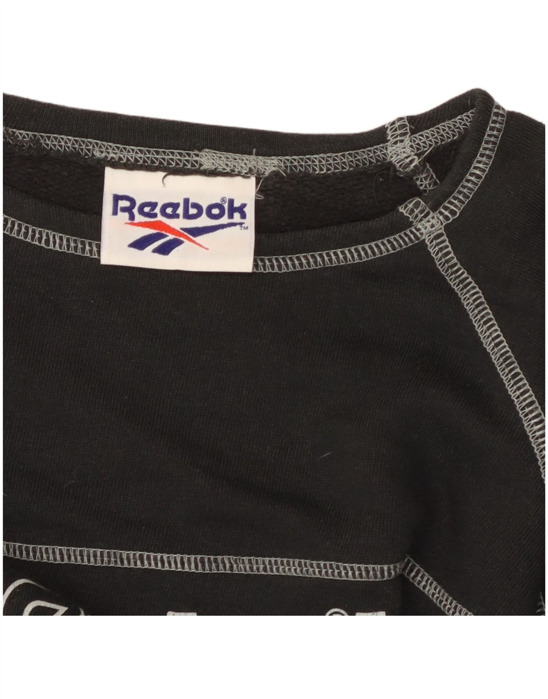 REEBOK Damen Crop Graphic T-Shirt Top UK 14 Mittelschwarze Baumwolle