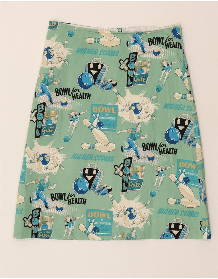 VINTAGE Womens Graphic A-Line Skirt Small W27  Turquoise Vintage Vintage and Second-Hand Vintage from Messina Hembry 