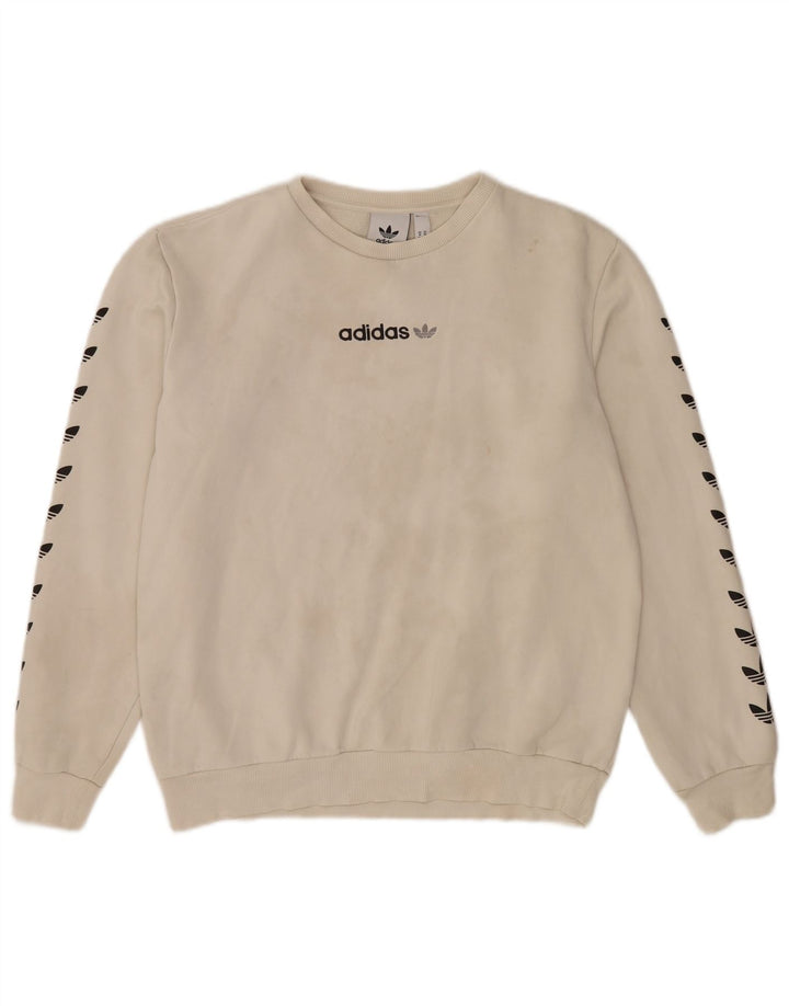 Adidas Damen Grafik-Sweatshirt-Pullover UK 14 Mittelweiße Baumwolle