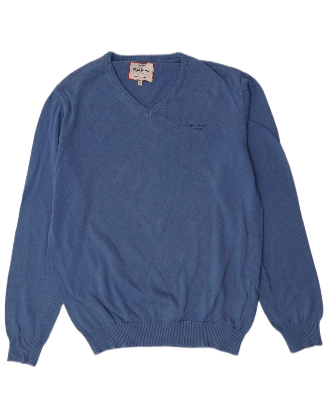 PEPE Jeans Herren-Pullover mit V-Ausschnitt aus mittelblauer Baumwolle