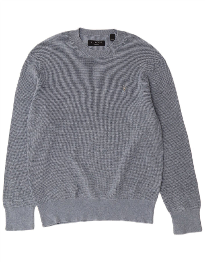 ALL SAINTS Herren-Pullover mit Rundhalsausschnitt, mittelblaue Baumwolle