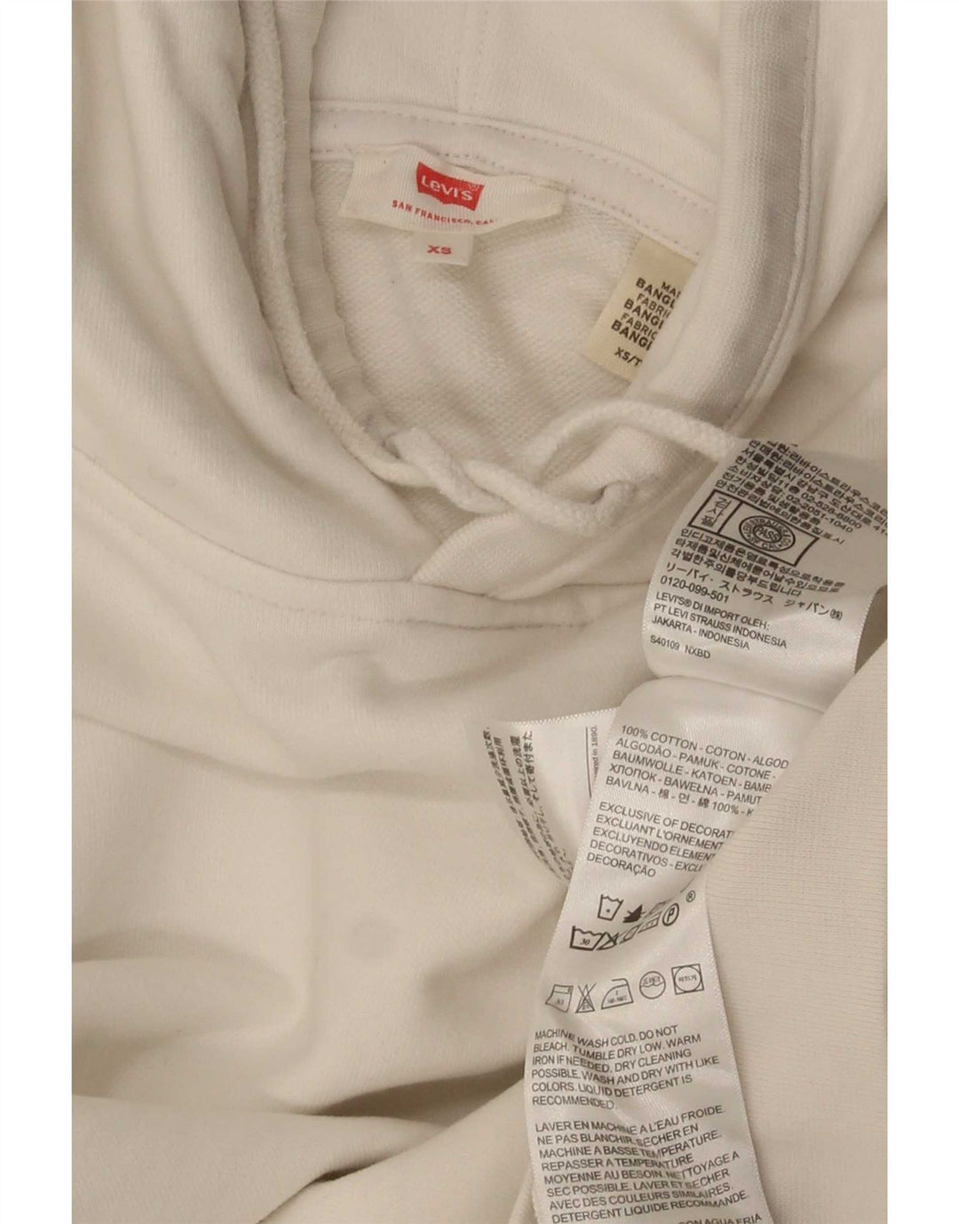 Levi's Herren-Pullover mit übergroßem Kapuzenpullover, XS, weiße Baumwolle