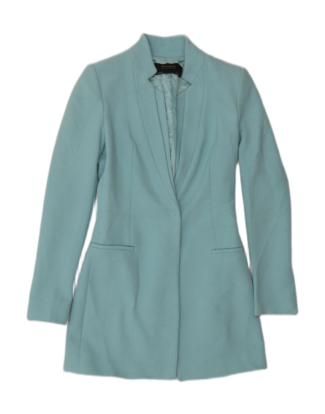 Zara Damen 1-Knopf-Longline-Blazerjacke UK 6 XS Blaues Acetat