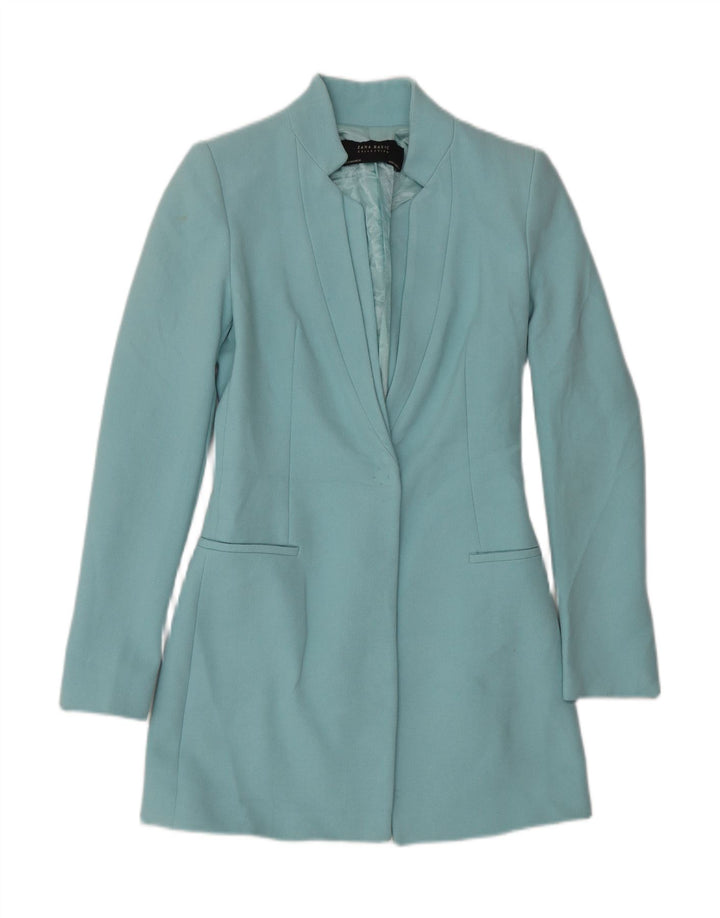 Zara Damen 1-Knopf-Longline-Blazerjacke UK 6 XS Blaues Acetat