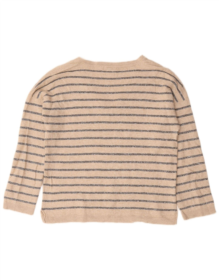Massimo Dutti Damen-Pullover mit V-Ausschnitt, Gr. 10, Größe S, Beige, gestreift
