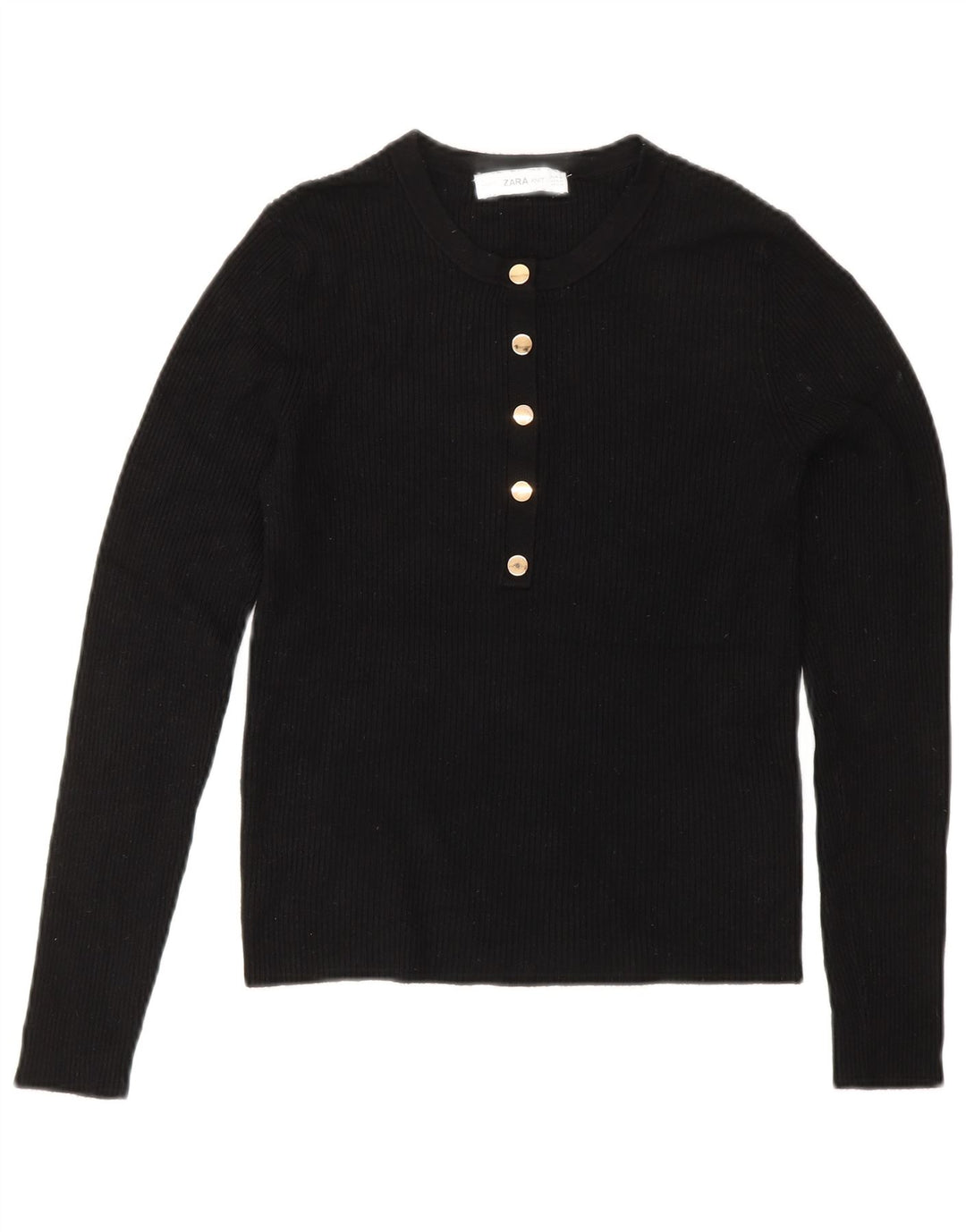 ZARA Damen Crop Button Neck Pullover Pullover UK 12 Mittelschwarze Viskose