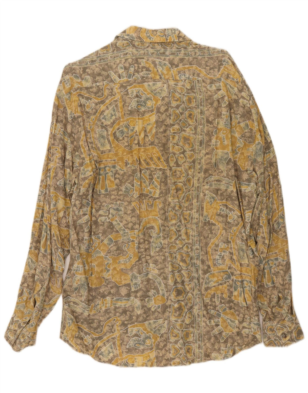 Vintage Herren Hemd mit abstraktem Muster, groß, gelbe Viskose