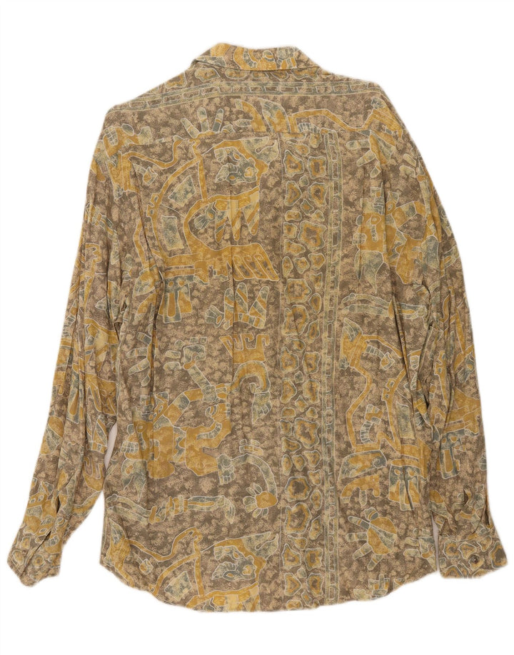 Vintage Herren Hemd mit abstraktem Muster, groß, gelbe Viskose