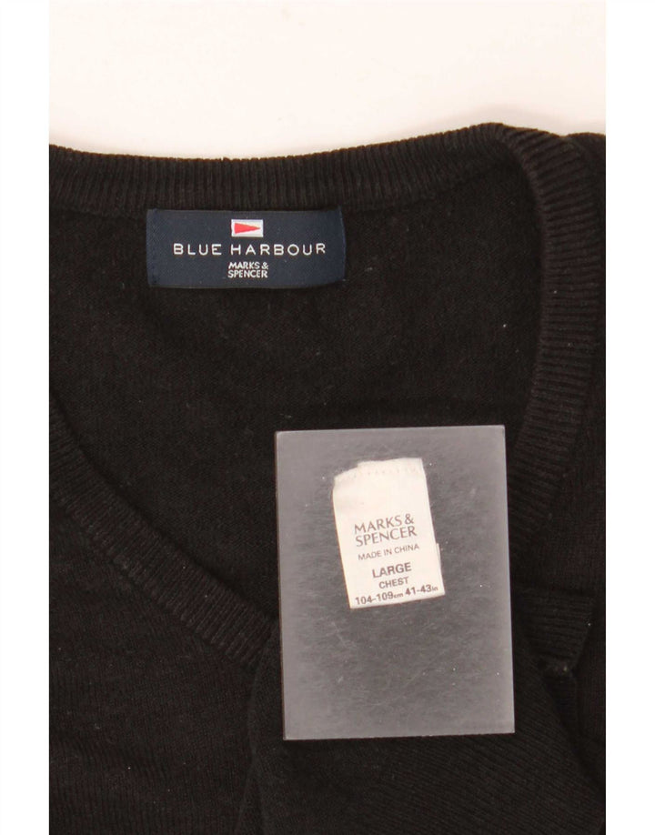 Marks & Spencer Herren Blue Harbor V-Ausschnitt Pullover Pullover Large Schwarz Acryl