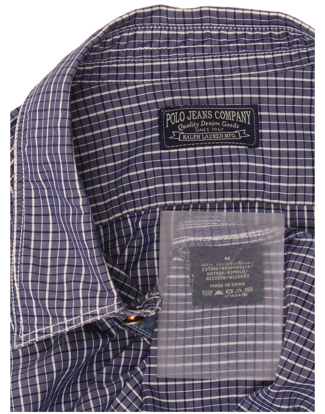 RALPH LAUREN Herrenhemd aus mittelblauer Gingham-Baumwolle