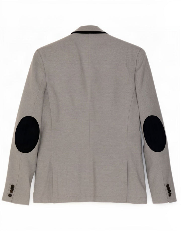 Zara Herren-Blazerjacke mit 2 Knöpfen, EU 52, groß, graues Farbblock-Polyester