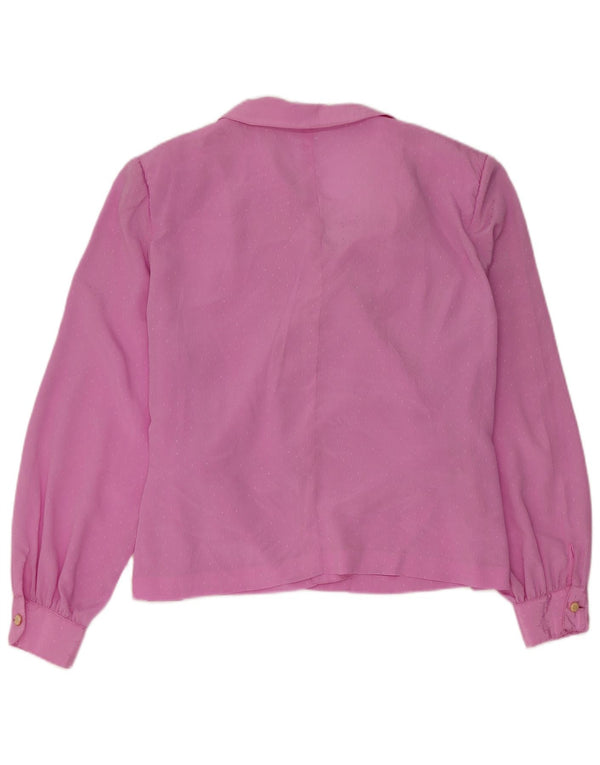 Vintage Damen Langarm Wickelbluse Top UK 16 Large Pink Spotted