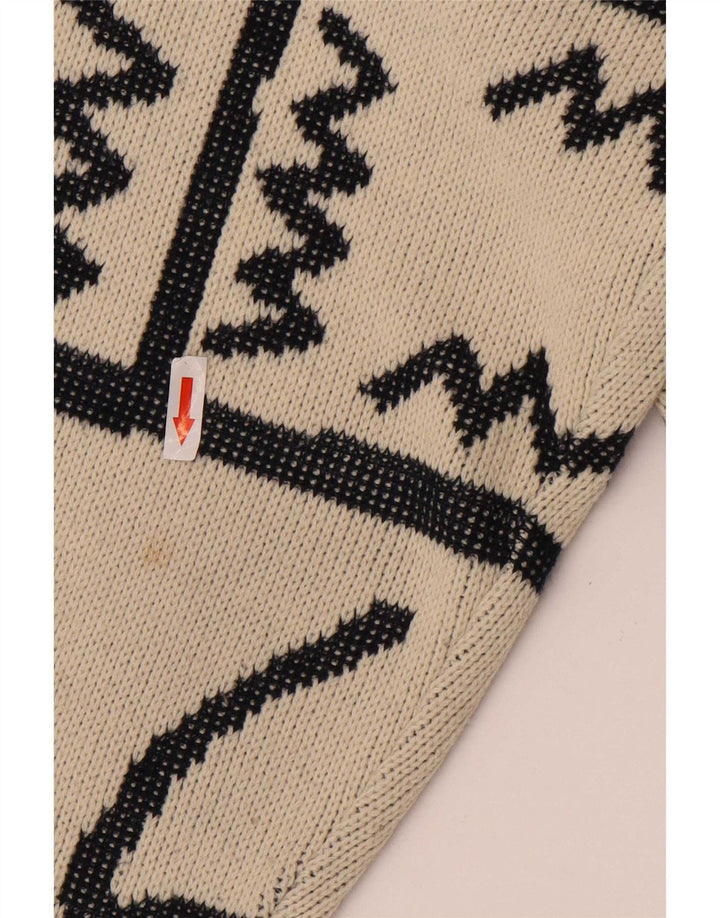 Vintage Herren Pullover mit abstraktem Muster und Rundhalsausschnitt, Größe L, Beige