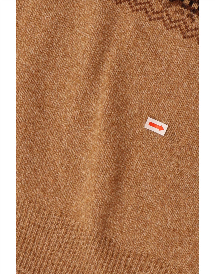 Equipe Herren-Pullover mit Reißverschluss am Hals IT 54 XL Braune Fair-Isle-Wolle