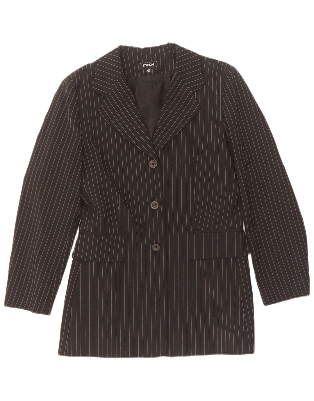 Kookai Damen-Blazerjacke mit 3 Knöpfen, EU 40, mittelschwarz, Nadelstreifen-Polyester