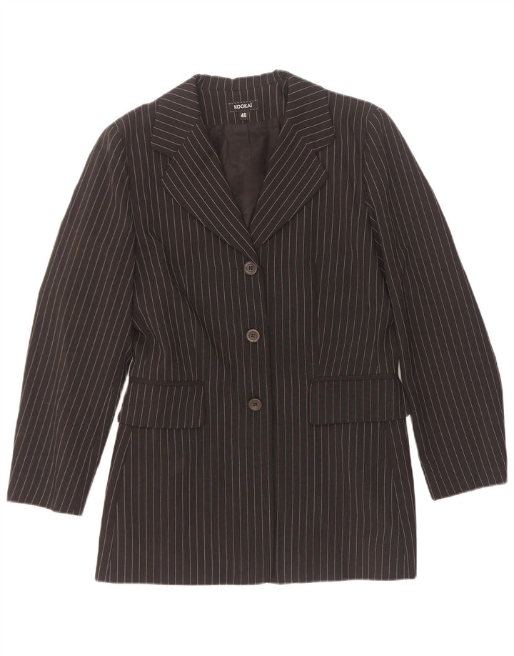 Kookai Damen-Blazerjacke mit 3 Knöpfen, EU 40, mittelschwarz, Nadelstreifen-Polyester