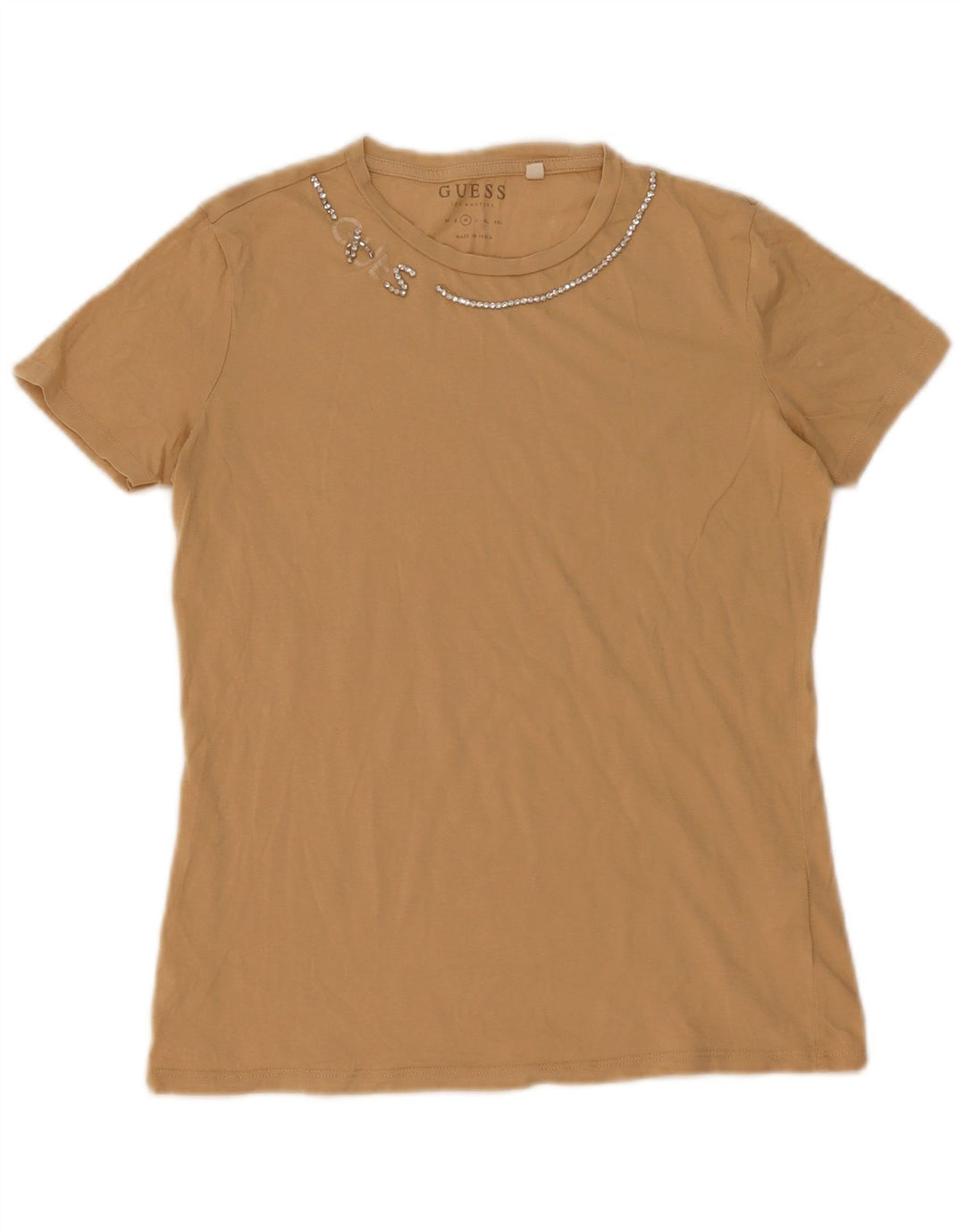 Guess Damen T-Shirt Top UK 12 Medium Beige Baumwolle