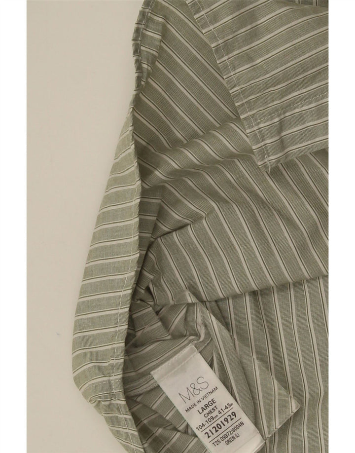 Marks & Spencer Herrenhemd, groß, Khaki, gestreift, Baumwolle