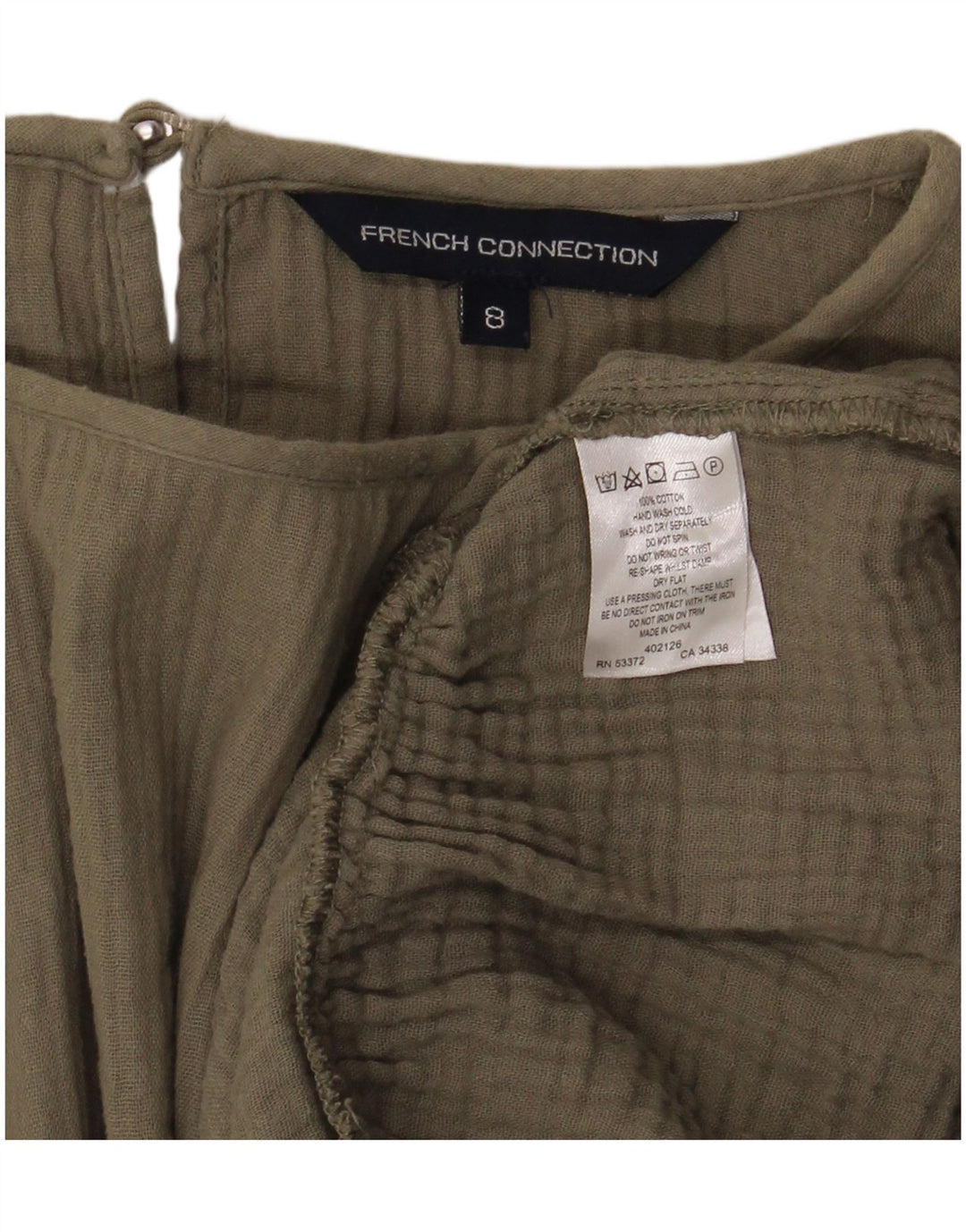 French Connection Damen-Blusenoberteil in Übergröße, Größe S, Khaki, Baumwolle