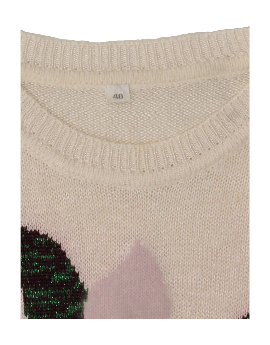VINTAGE Womens Crew Neck Jumper Sweater EU 40 Medium Off White Floral Vintage Vintage and Second-Hand Vintage from Messina Hembry 