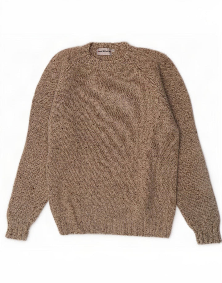 Enara Maglie Herren-Pullover mit U-Boot-Ausschnitt, mittelbeige gesprenkelte Wolle