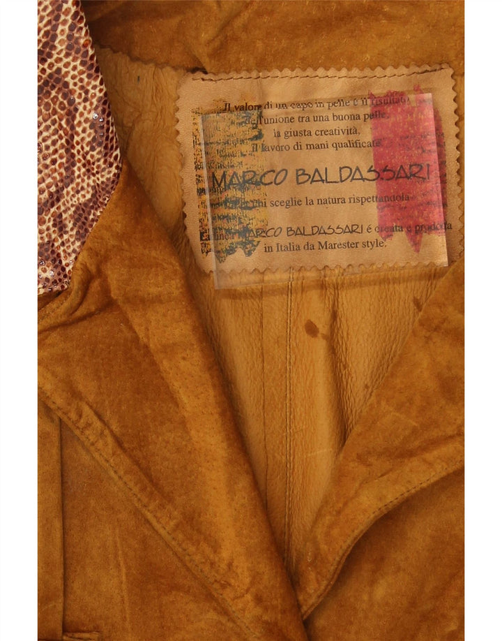 MARCO BALDASSARI Womens Suede Overcoat UK 14 Medium Brown Animal Print Vintage Marco Baldassari and Second-Hand Marco Baldassari from Messina Hembry 