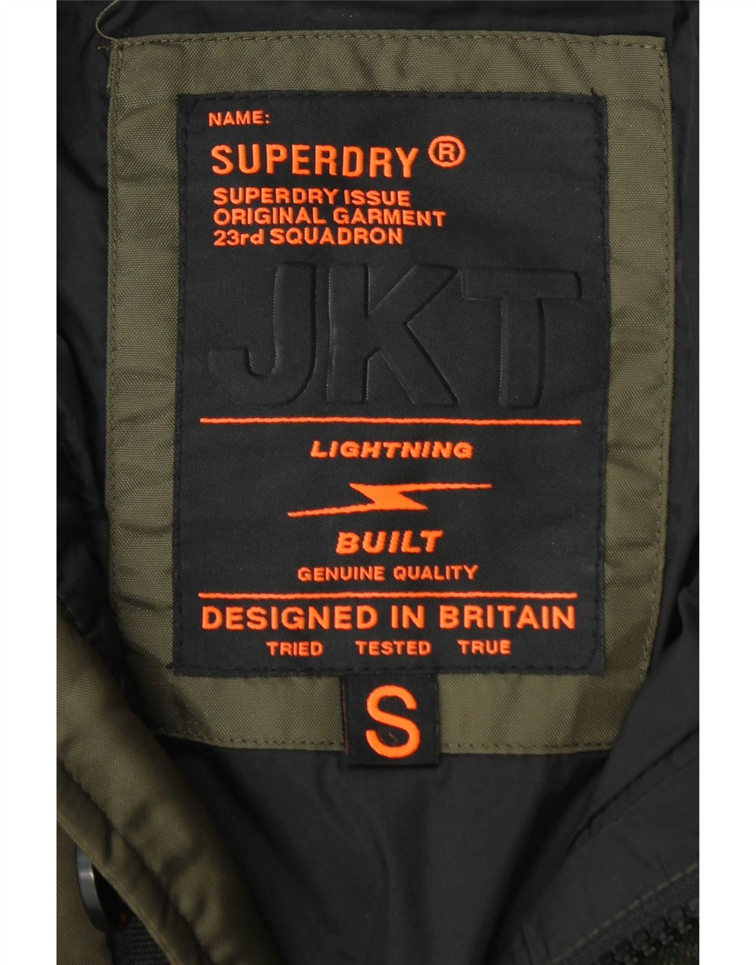 SUPERDRY wattierte Herrenjacke mit Kapuze, UK 36, Small, Khaki, Nylon