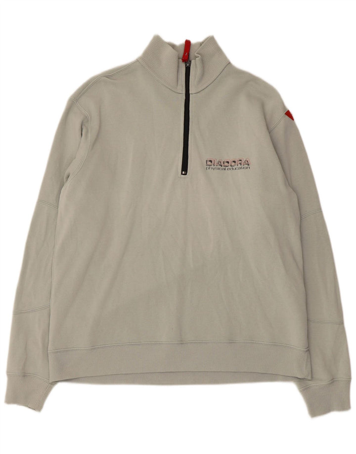 DIADORA Herren-Sweatshirt mit grafischem Reißverschluss und Rundhalsausschnitt, groß, aus grauer Baumwolle