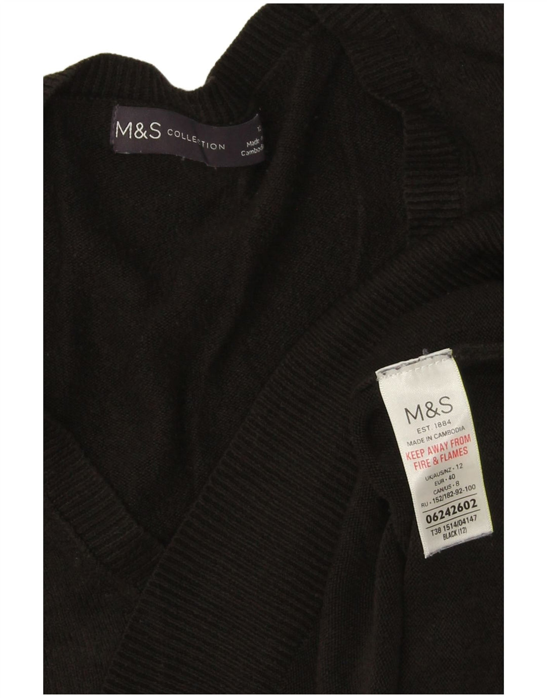 Marks & Spencer Damen-Pullover mit V-Ausschnitt, Gr. 12, Mittelschwarz, Acryl