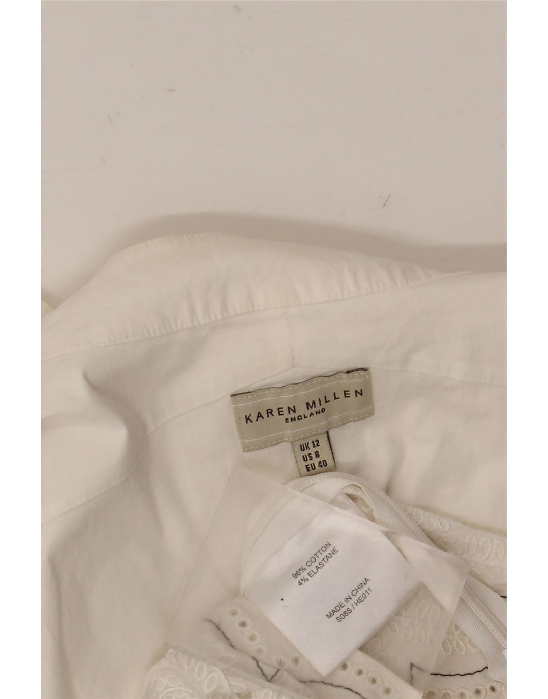 Karen Millen Damen Blusentop UK 12 Mittelweiße Paisley-Baumwolle