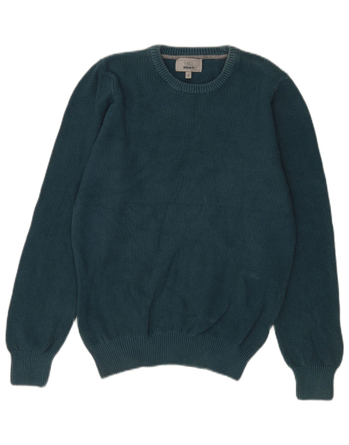 Marks & Spencer Herren-Pullover, reguläre Passform, Rundhalsausschnitt, Größe S, Blau, Baumwolle