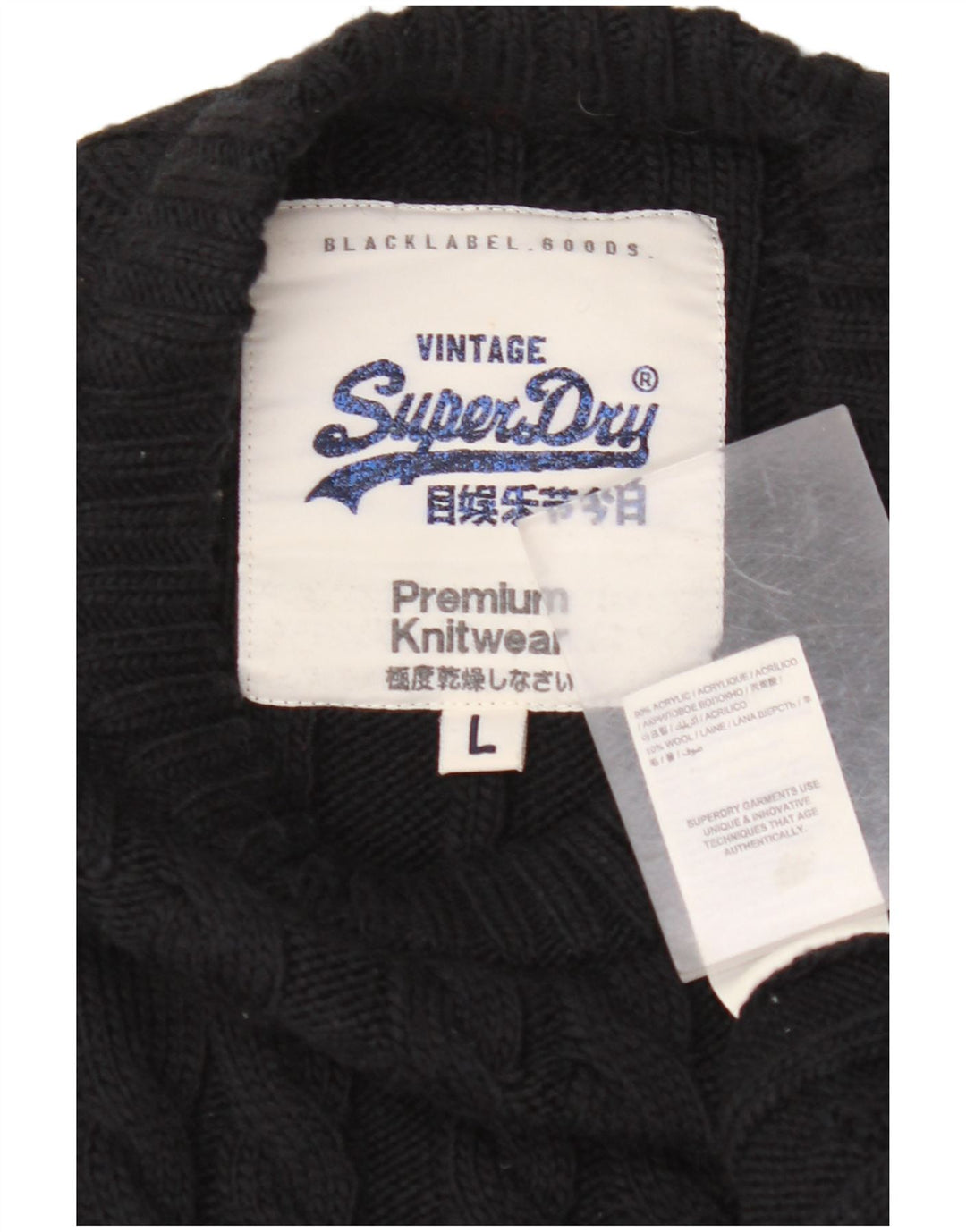 SUPERDRY Herren-Pullover mit Rundhalsausschnitt, Größe L, Schwarz, Acryl