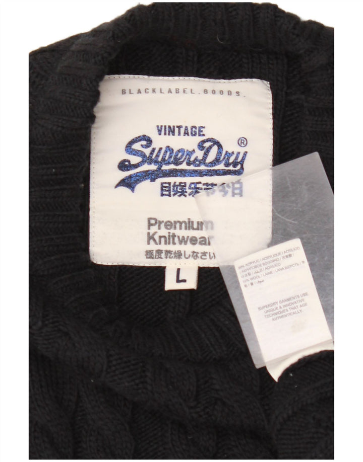 SUPERDRY Herren-Pullover mit Rundhalsausschnitt, Größe L, Schwarz, Acryl