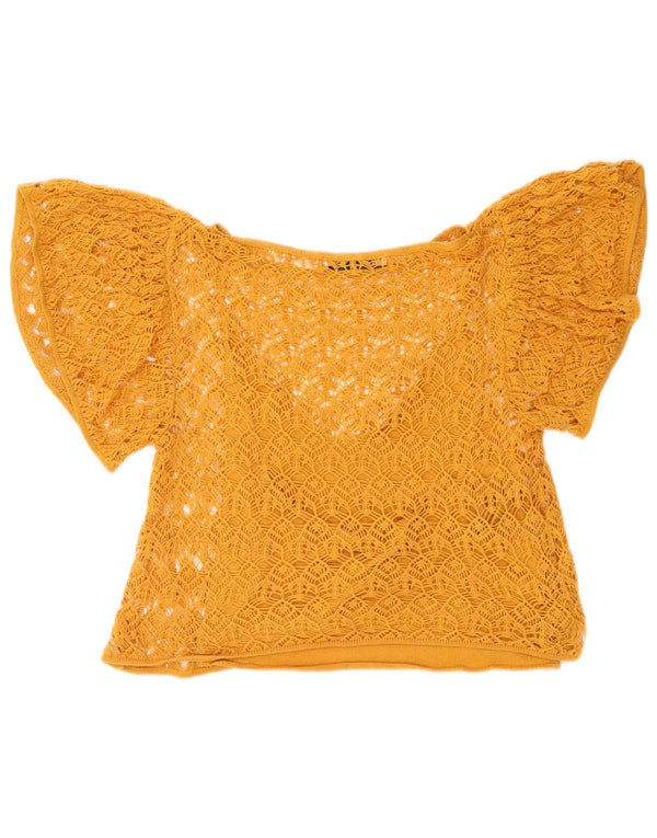 Zara Damen Crop Crochet Durchsichtiges Top UK 10 Small Gelb