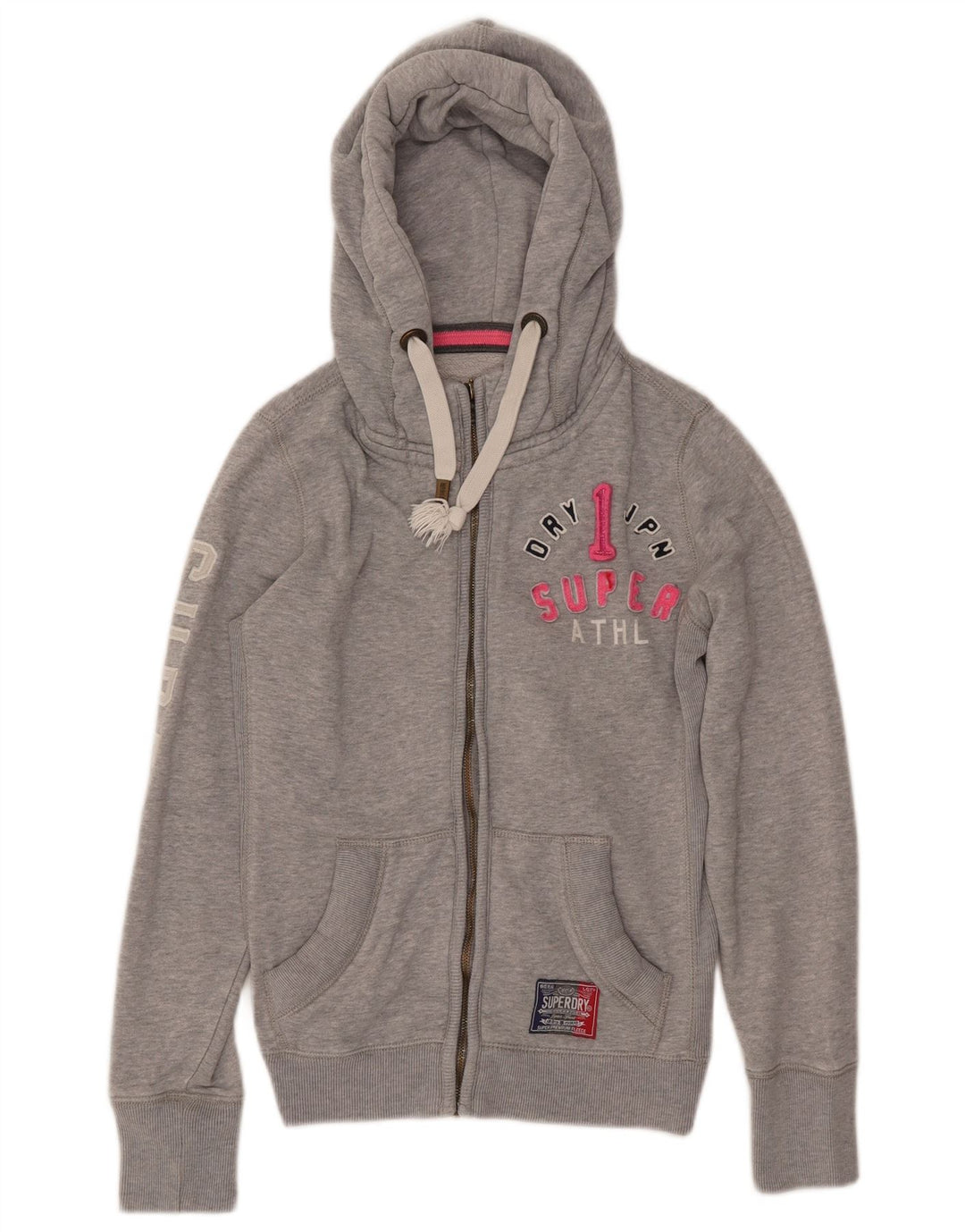 Superdry Damen Graphic Zip Hoodie Pullover UK 14 Mittelgraue Baumwolle