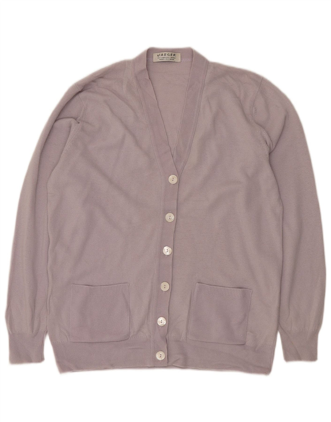 Jaeger Damen-Cardigan-Pullover UK 14 Mittelviolette Lammwolle