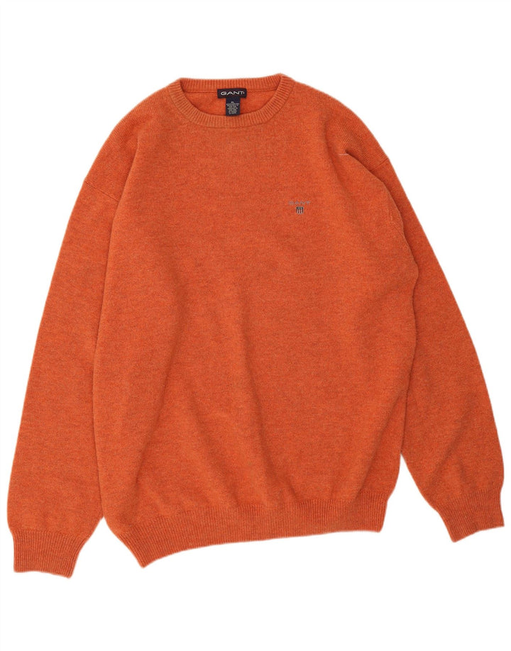 Gant Herren-Pullover mit Rundhalsausschnitt, XL, orangefarbene Lammwolle