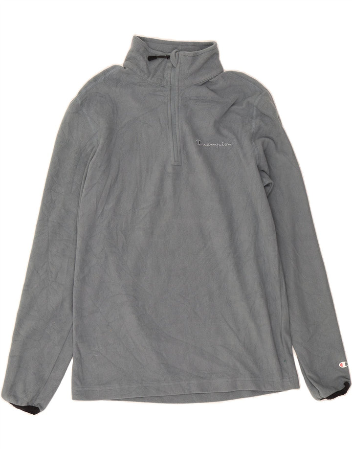 CHAMPION Mens Zip Neck Fleece Jumper Small Grey Polyester Vintage Champion and Second-Hand Champion from Messina Hembry 