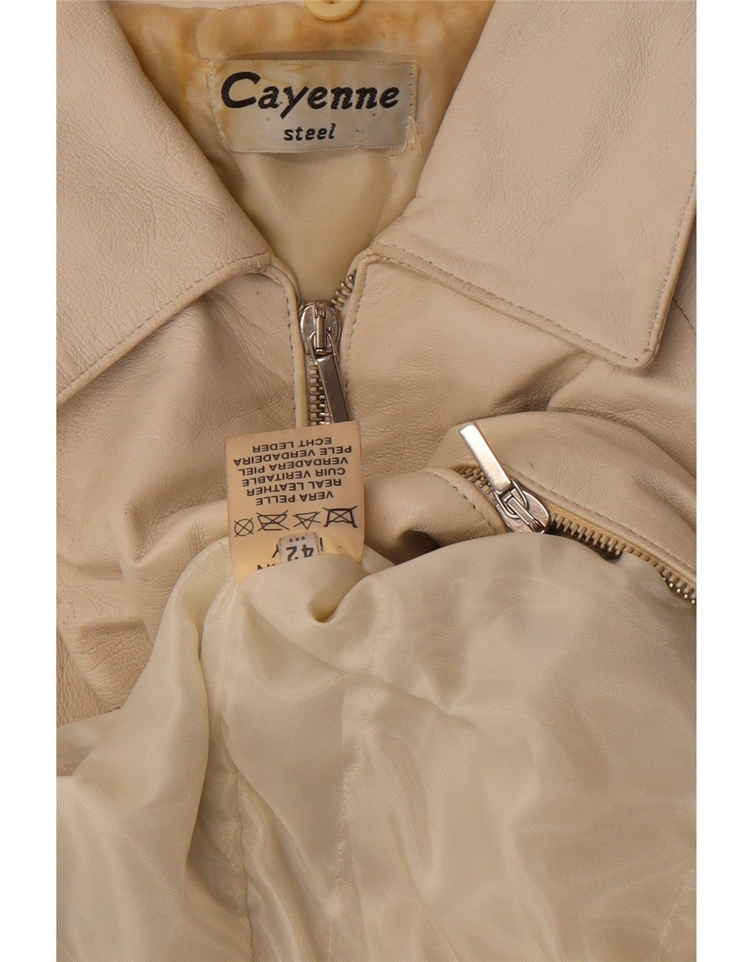 Cayenne Damen Crop Lederjacke IT 42 Mittelweißes Leder