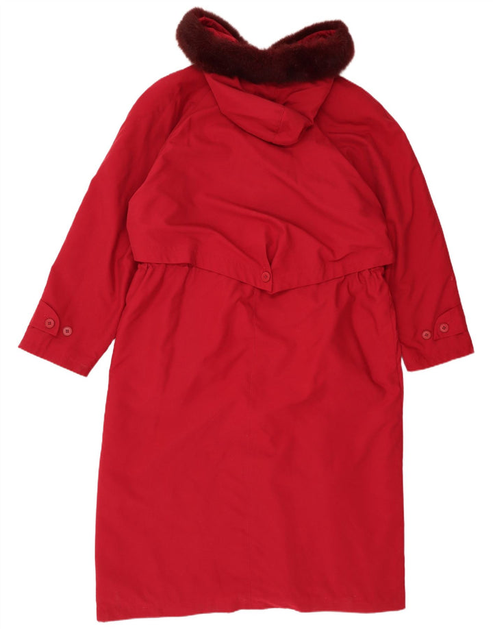 Vintage Damen Kapuzen-Trenchcoat UK 14 Großes rotes Polyester
