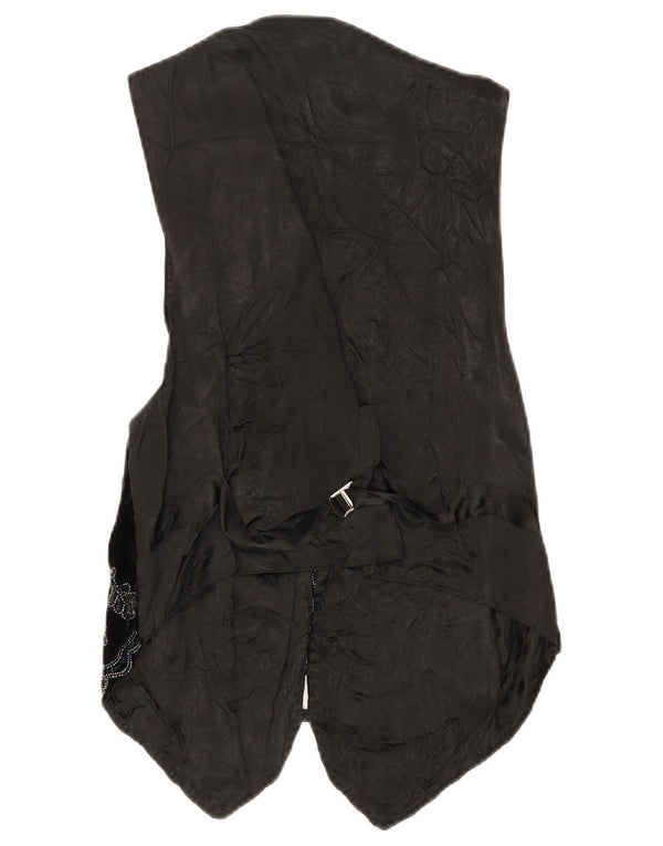 Vintage Damen Weste UK 10 Small Schwarz Floral