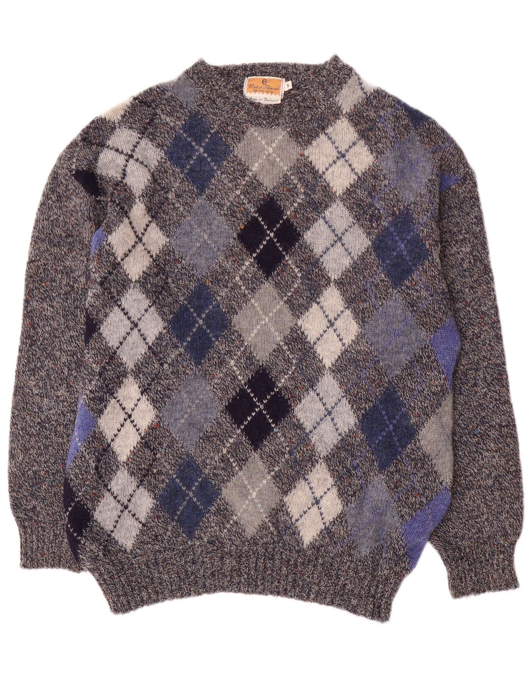 CONTE OF FLORENCE Herren-Pullover mit Rundhalsausschnitt, Größe S, Grau Argyle/Diamant