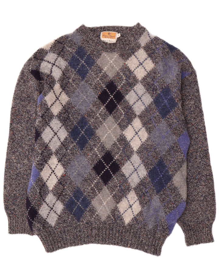 CONTE OF FLORENCE Herren-Pullover mit Rundhalsausschnitt, Größe S, Grau Argyle/Diamant