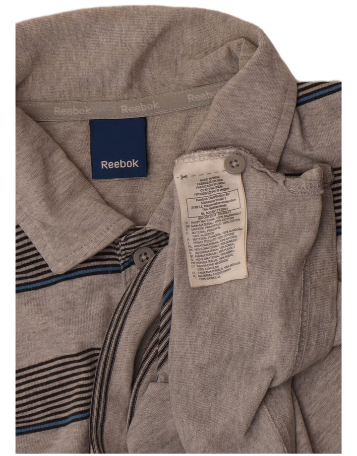 Reebok Herren Poloshirt Mittelgrau gestreift aus Baumwolle